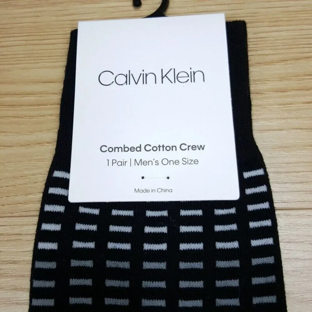 CALVIN KLEIN Mens Black Tiles Cotton Blend Crew Socks One Size 7-12